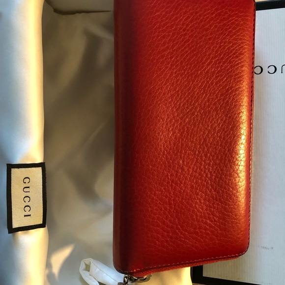Gucci Red Leather Bamboo Zipper Long Zippy Wallet with dustbag and box - Picture 6 of 15